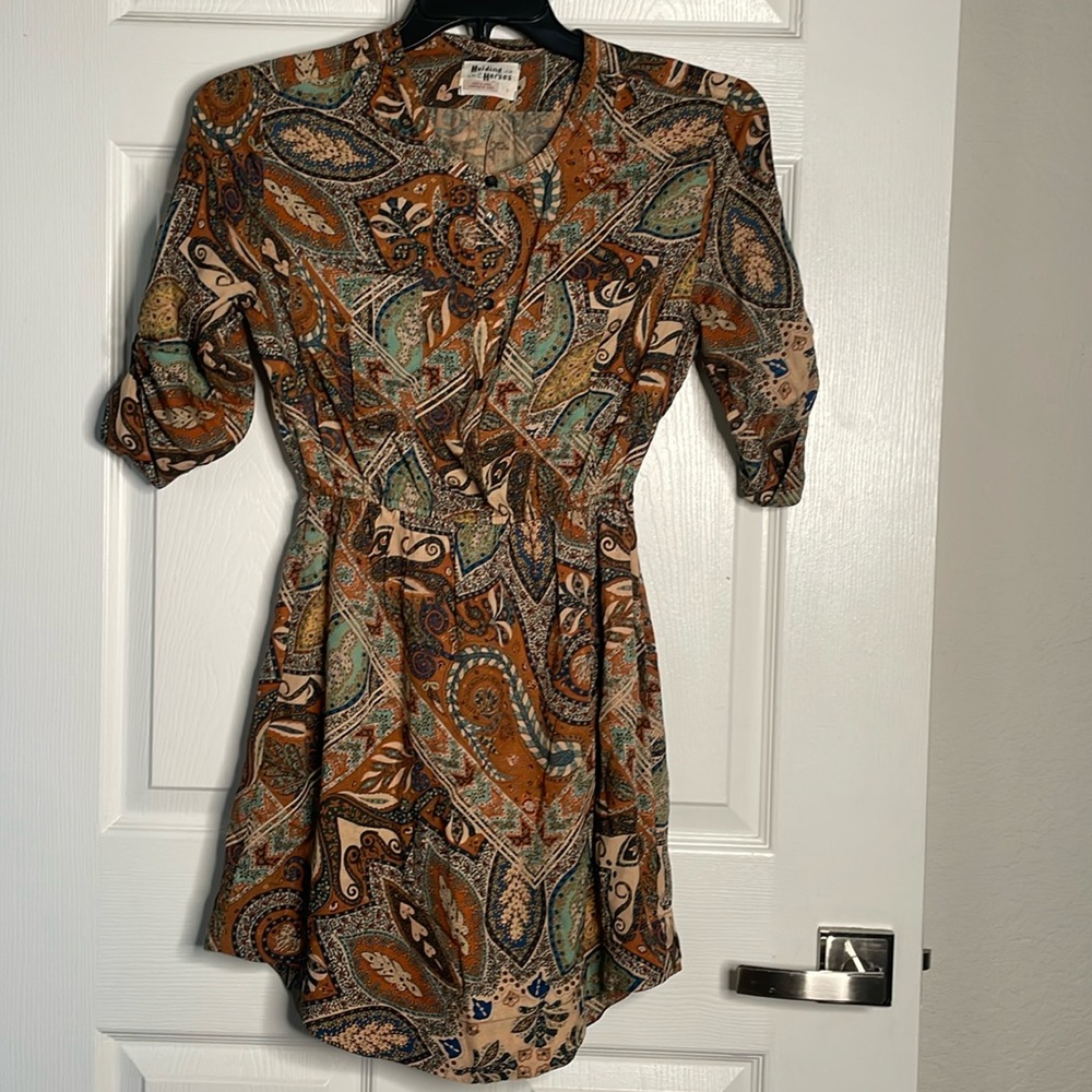 Holding horses paisley short sleeve button up mini dress Anthropologie - Picture 1 of 4